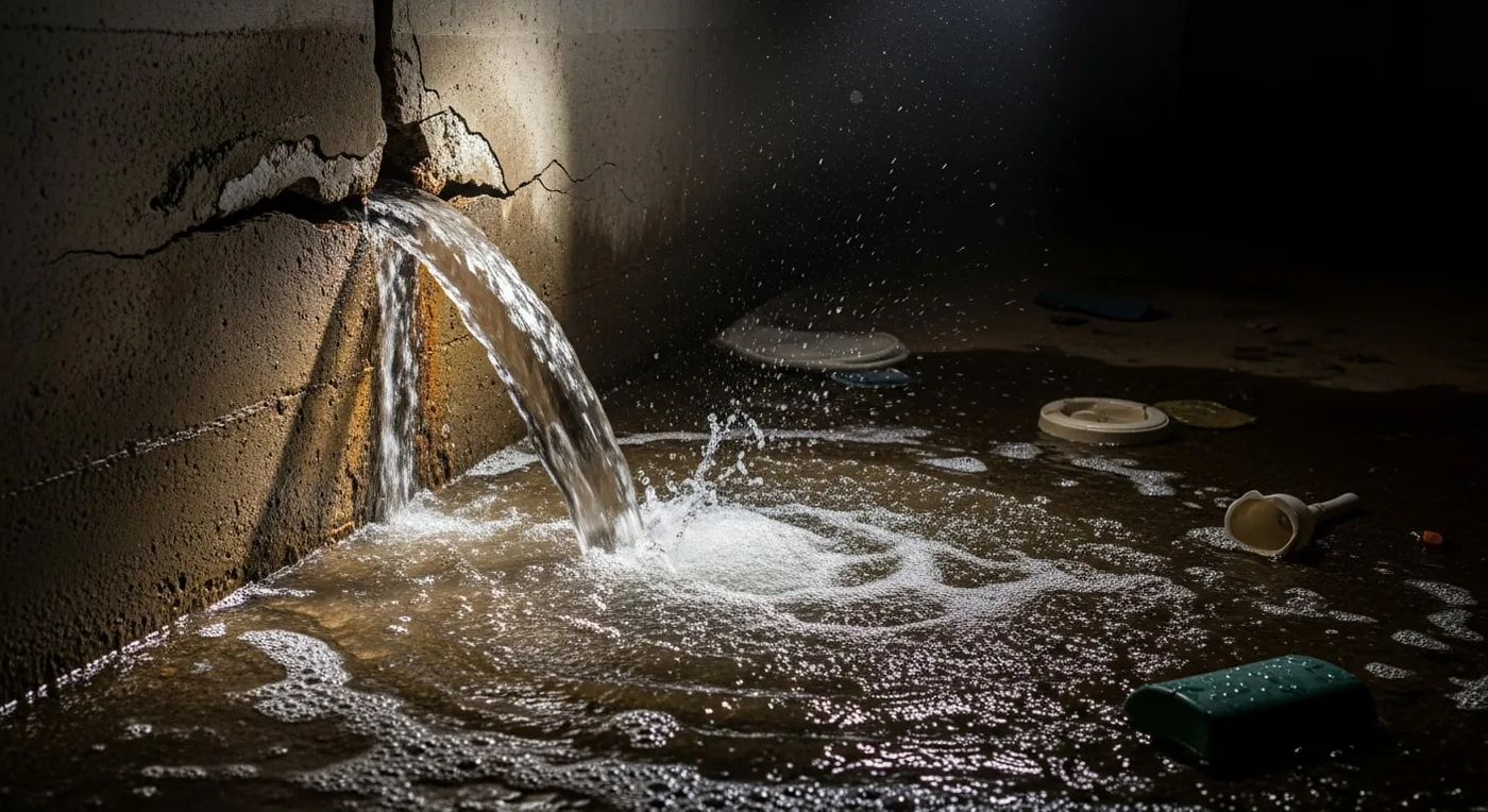 Water flooding through a cracked basement foundation wall
