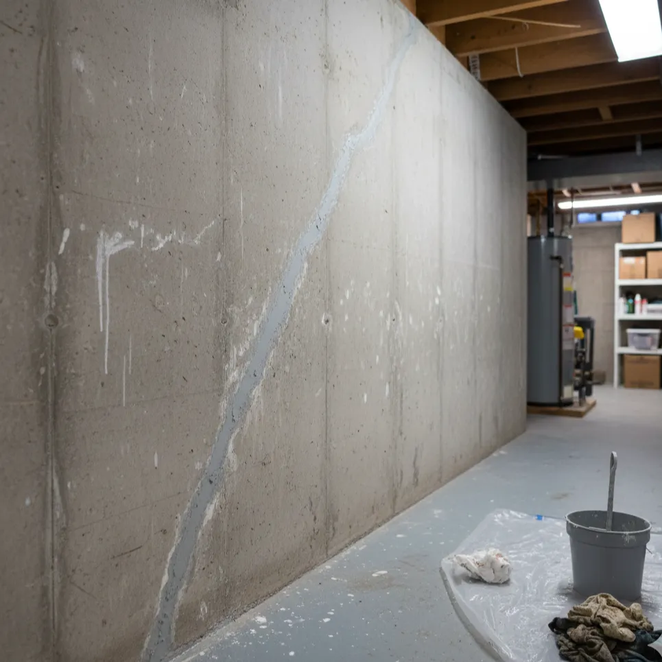 Illustration of foundation repair process showing crack injection technique