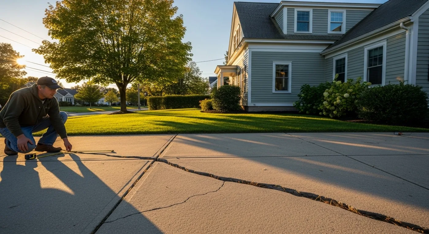 Cracked concrete driveway showing typical repair-ready damage