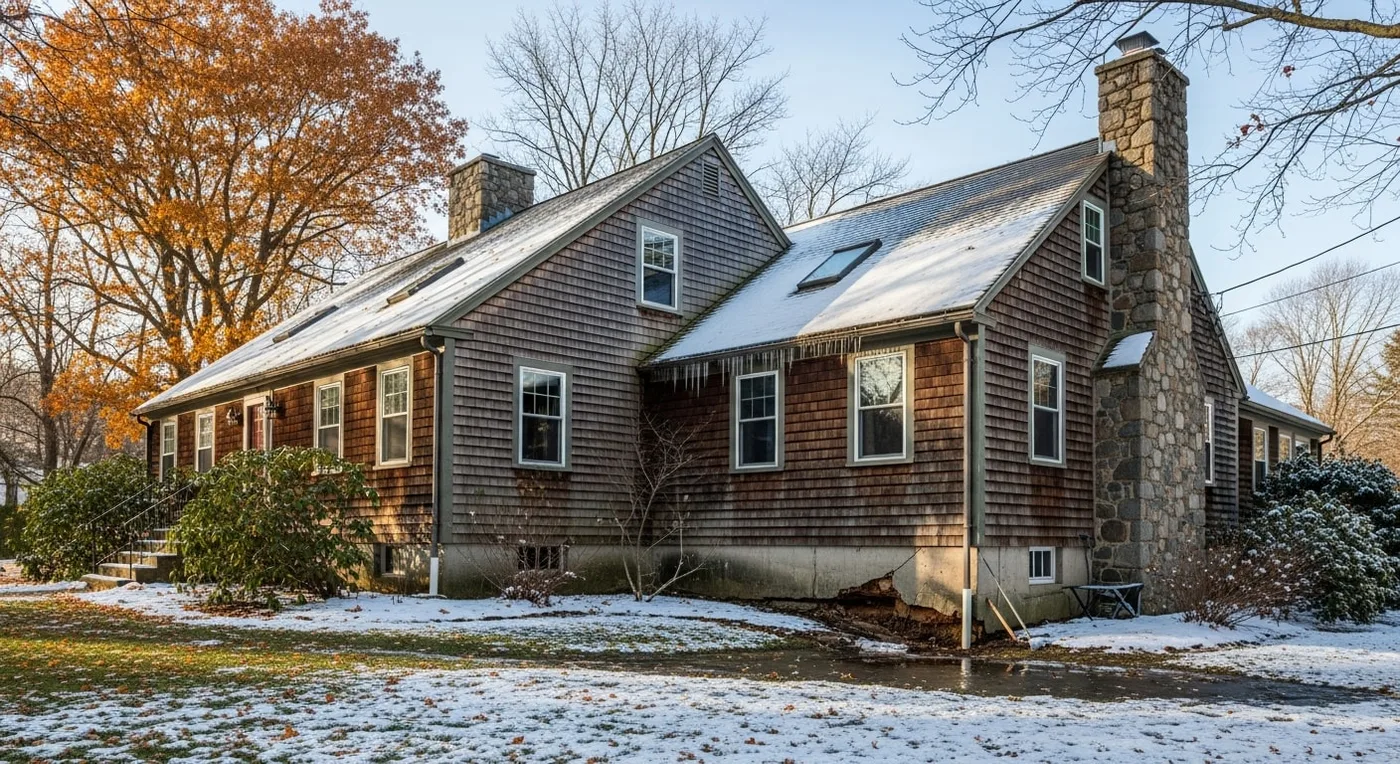 New England home showing seasonal weather stress on foundation