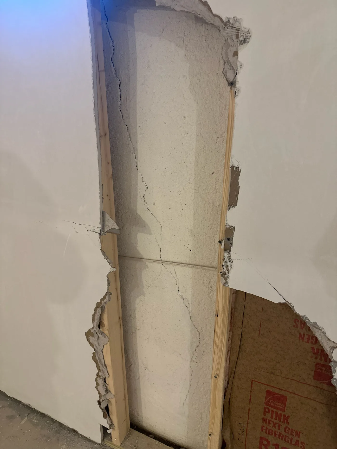 Foundation crack with water infiltration before repair in Marshfield